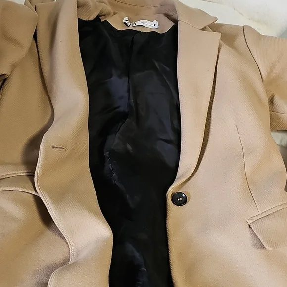 ZARA WOOL COAT MANTECO LIGHT TAN - Picture 11 of 12